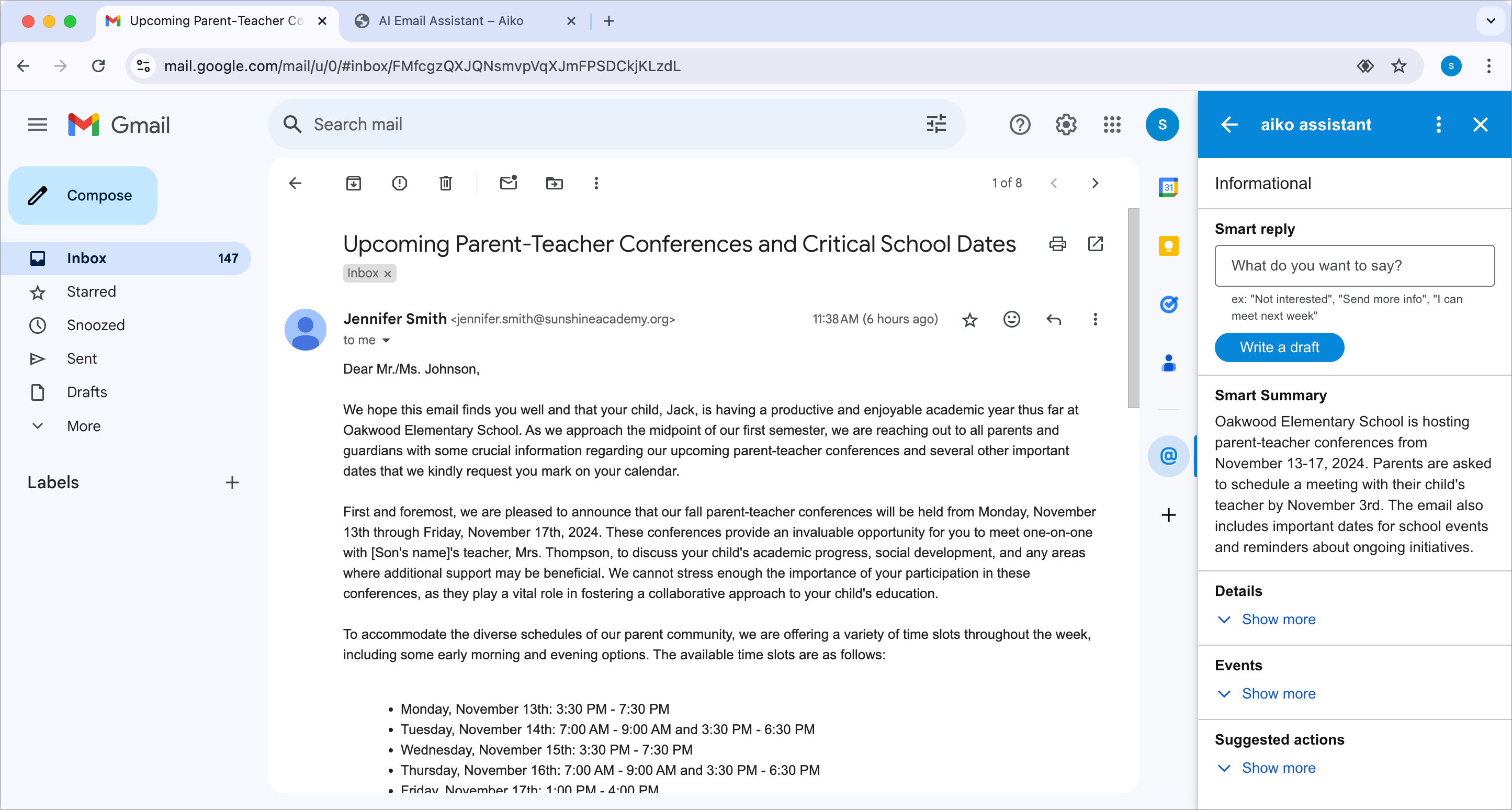 Aiko Email Summary Detail